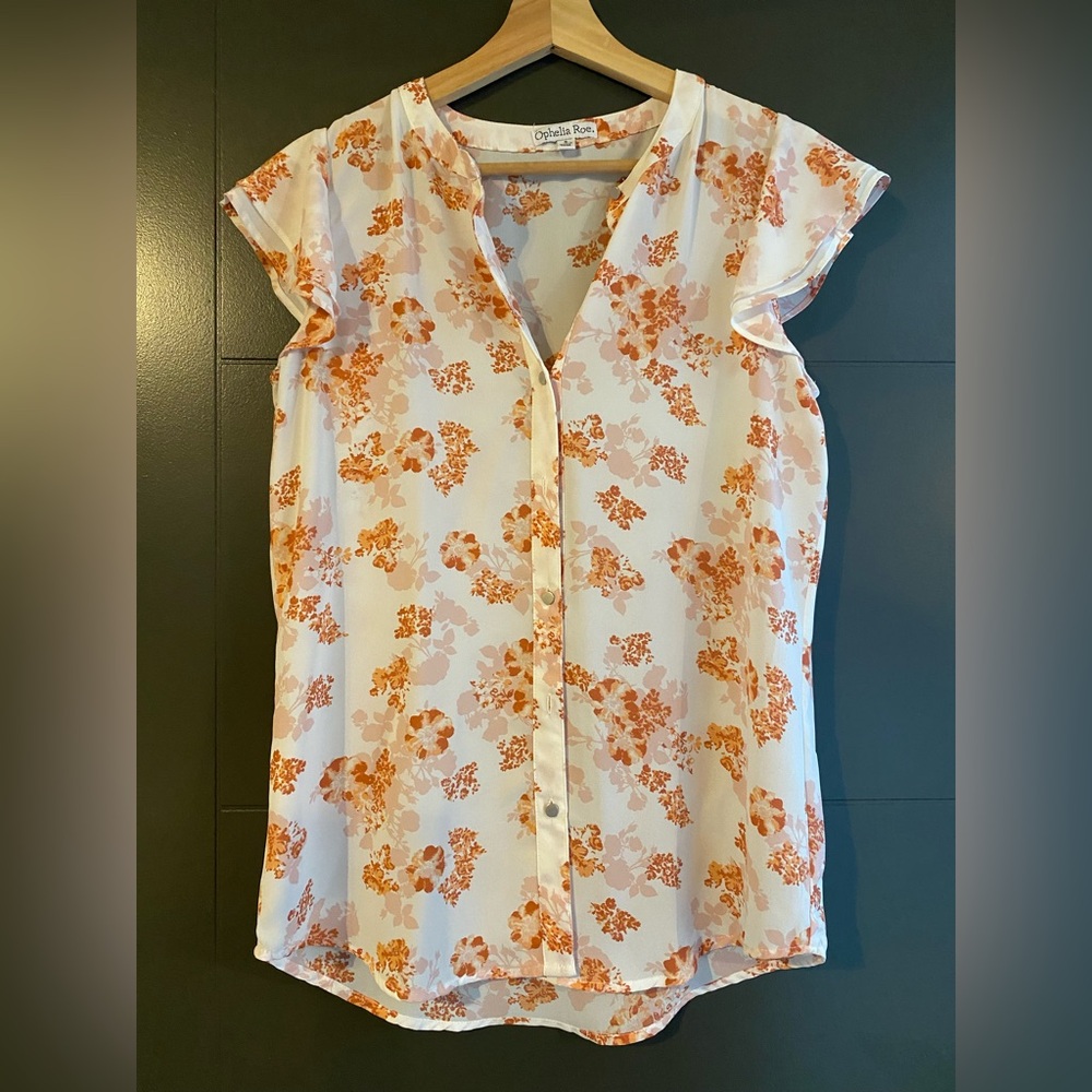 Daniel Rainn Orange Floral V-Neck Blouse